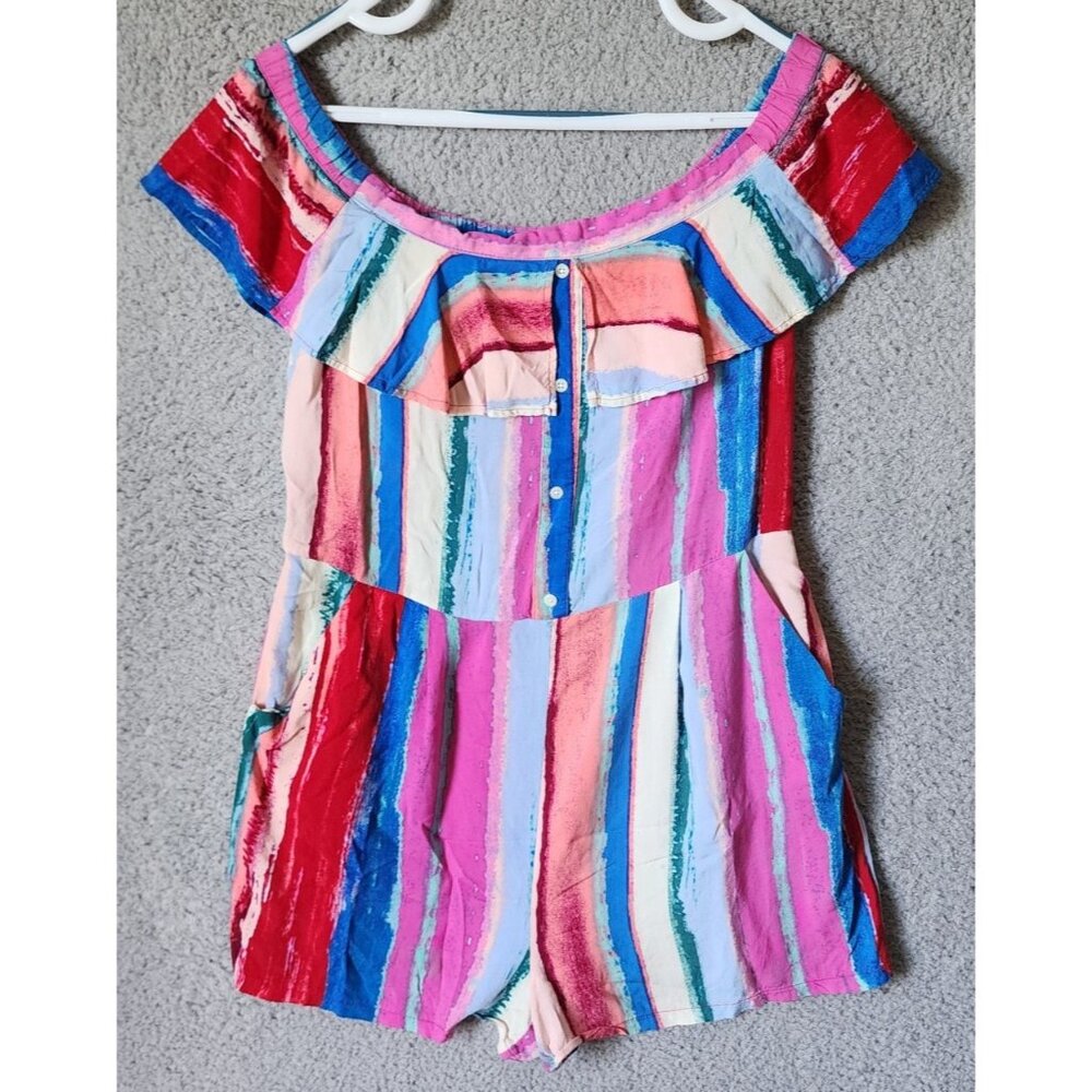 Candie's Women's Short Sleeve Off The Shoulder Marilyn Shirt Romper Playsuit XL
